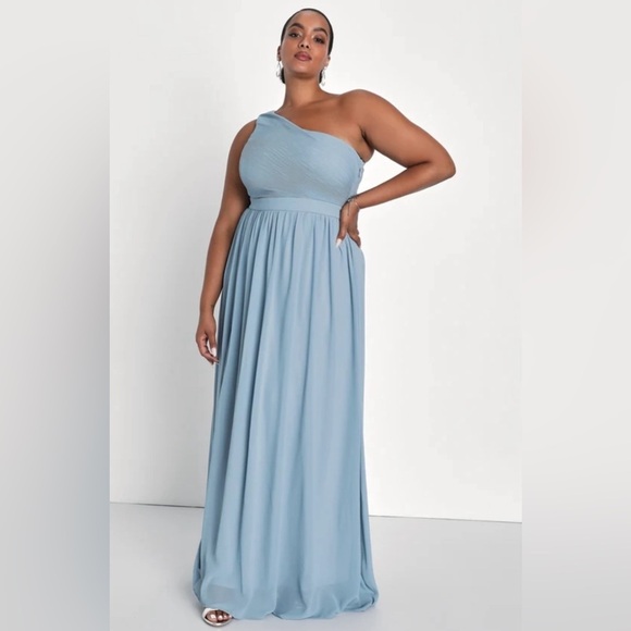 Lulus Dresses & Skirts - Lulu’s Lovely Endings Dusty Blue One-Shoulder Pleated Maxi Dress‎ Dusty Blue 1X